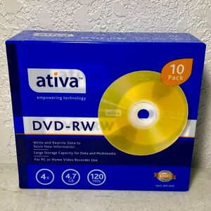 Ativa DVD-RW 10 pack 4x 4.7 GB 120 Minutes Write & Rewrite New Sealed